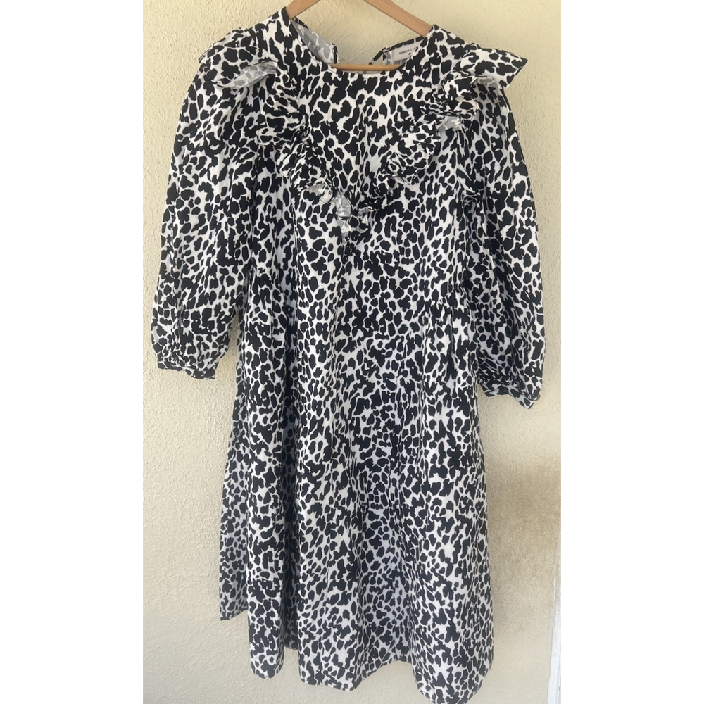 Sandy Liang x Target Gauzy Dress M Leopard Print Puff Sleeve Romantic Ruffle